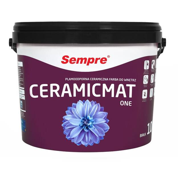 Farba ceramiczna plamoodporna SEMPRE CERAMICMAT ONE do wnętrz - biała 10 L